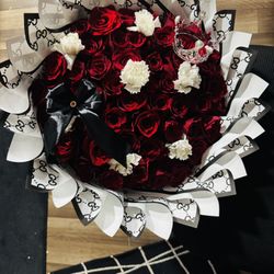 50 Red Roses And White Carnations Available 