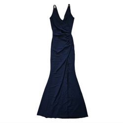 DRESS THE POPULATION Jordan V-Neck Asymmetrical Ruched Bodycon Maxi Dress XS
