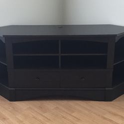 Corner TV Stand for TVs up to 60" w/ Front & Side-Angled Display Shelves