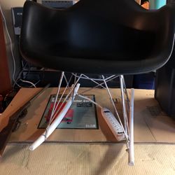 Rocker Molded Plastic Rocking Lounge Chair With Chrome & Wood Base, Black Brown