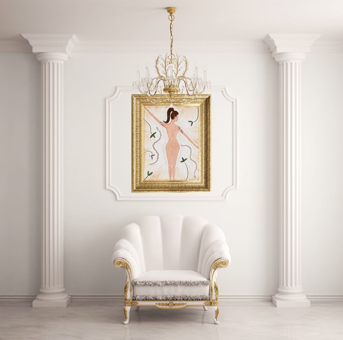 Framed Artwork Painting Nude Woman