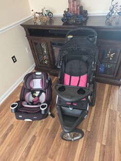 Car seat and stroller for a girl