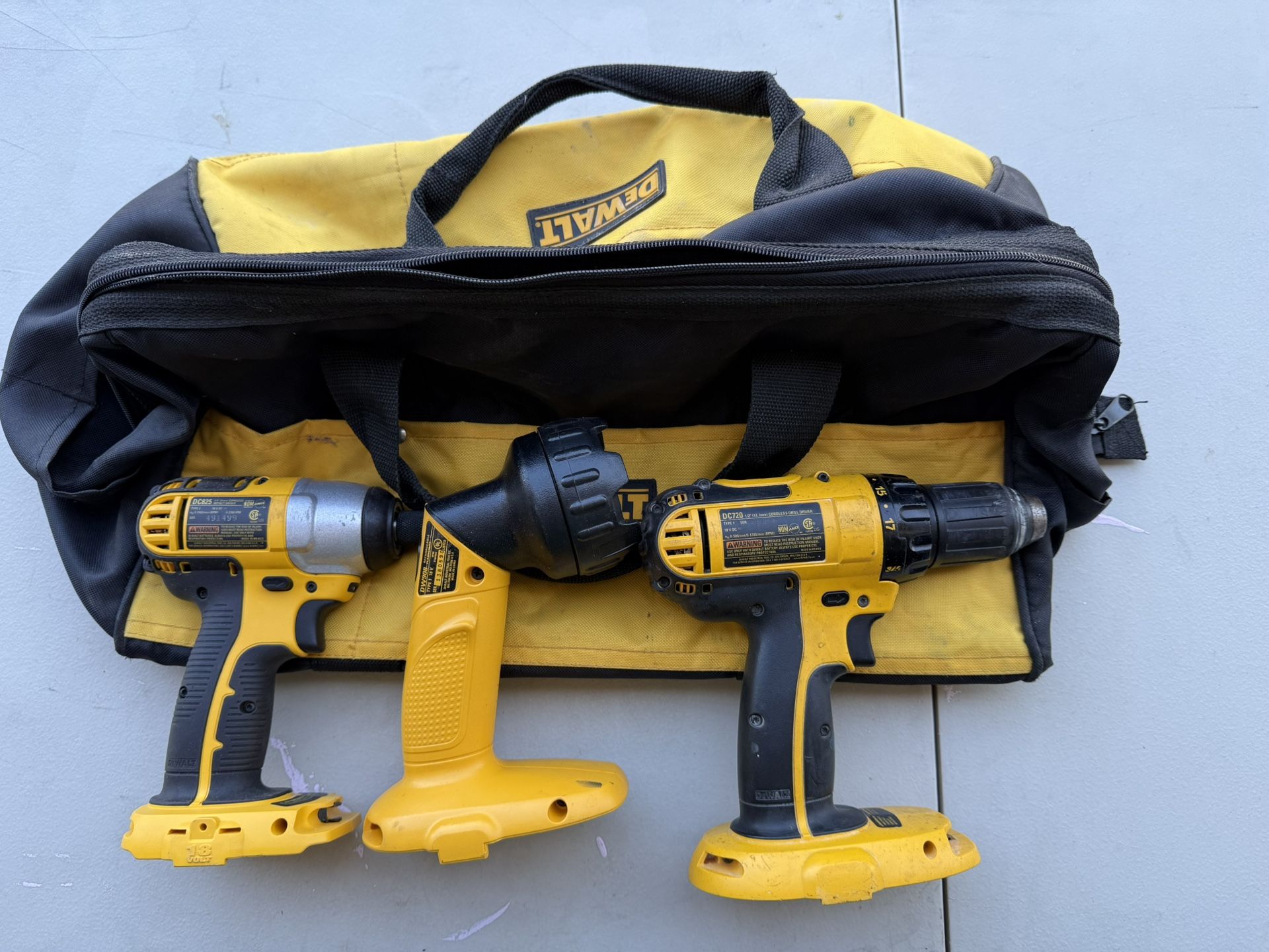 Dewalt Drill, Impact Wrench, Light And Bag 