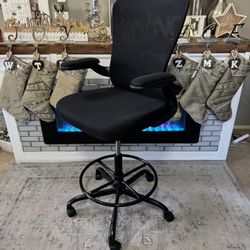 NEW**Black Mesh Drafting Chair, Tall Office Chair With Flip-Up Arms Ergonomic Computer Standing 