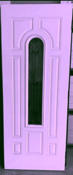 White Exterior Door with Arched Glass Panel