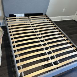 Bed Frame Twin Size Grey Fabric 
