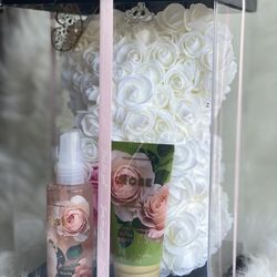 Pink And White Rose Bear Bath&body 