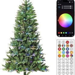 8ft Prelit Christmas Tree with 470 LED Lights Artificial Christmas Tree with App-Controlled Multi-Color RGB Lights, 1755 Branch Tips Easy to Assemblef