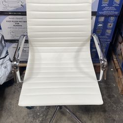White faux leather chrome office chair