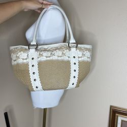 Kate Landry Elegant Kate Landry Lace and Frills Jute Leather Bag