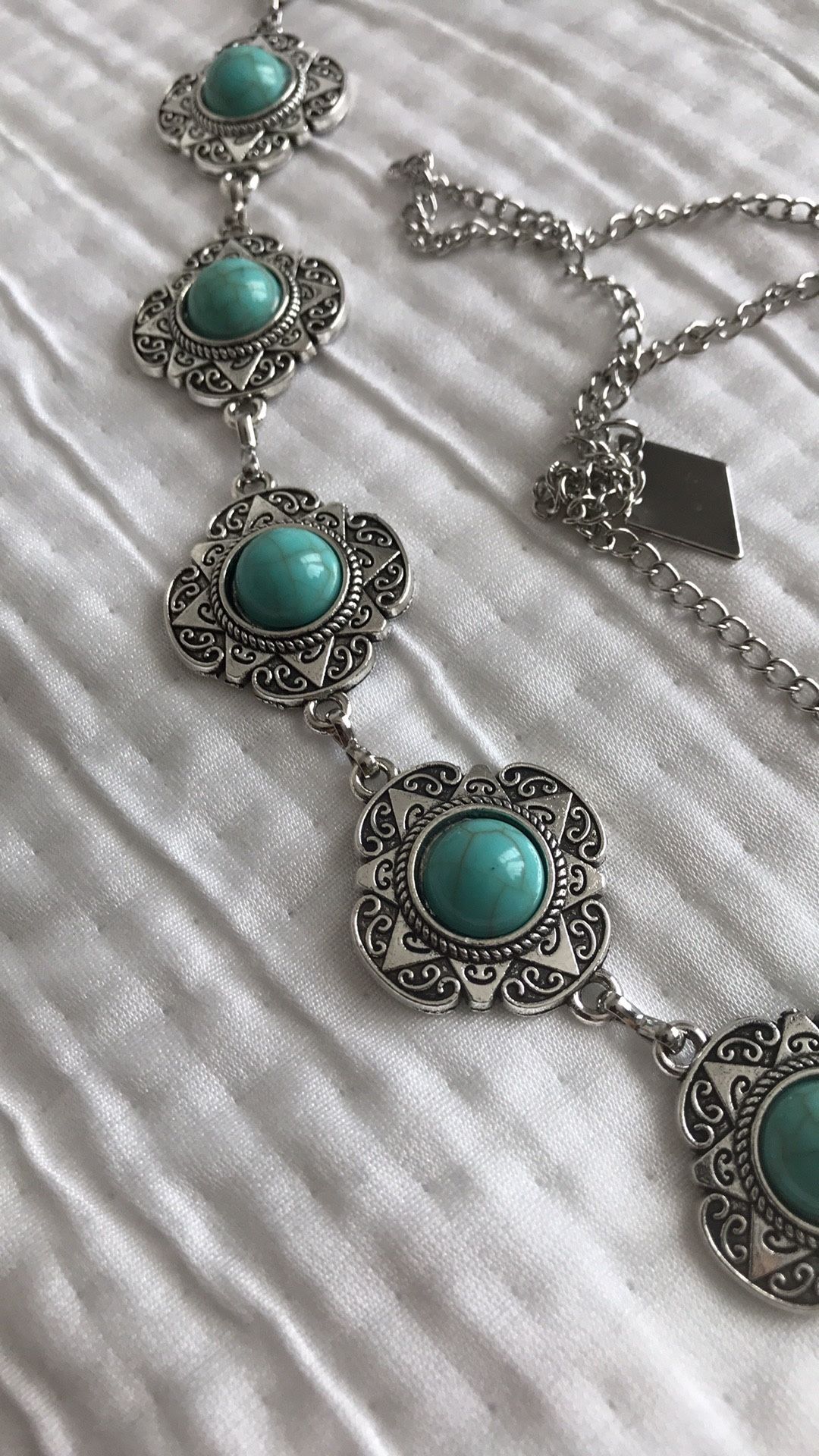 Western Turquoise Gem Silver Chain Belt