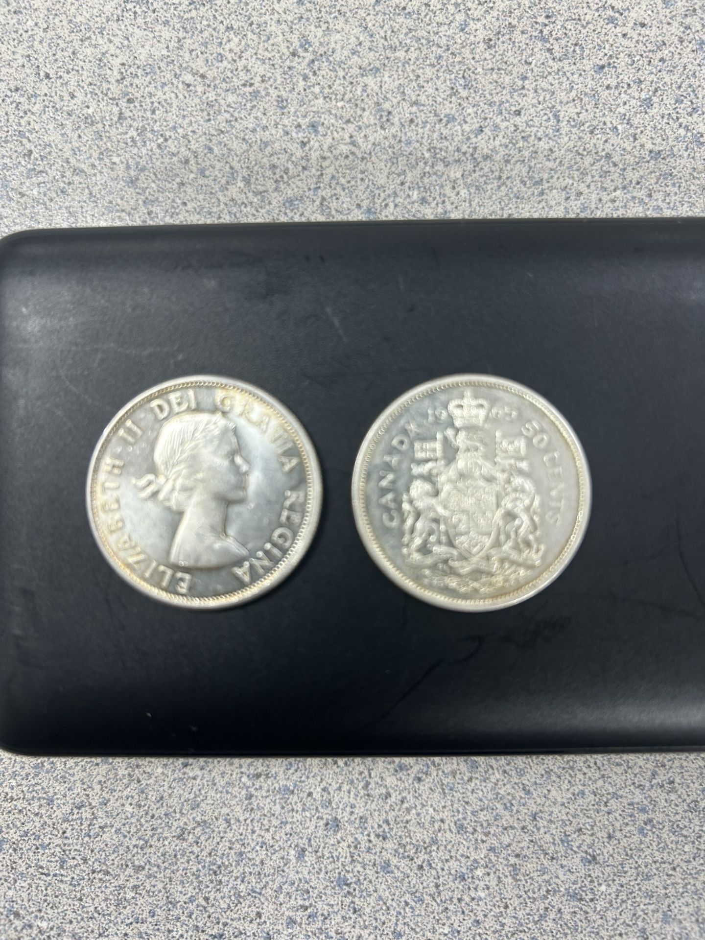 2 Canadian Silver Half Dollars 1963 and 1965 My Dad Says These Are Only 80% Silver. A Canadian 1965 Is Still Silver. American's Are Not.