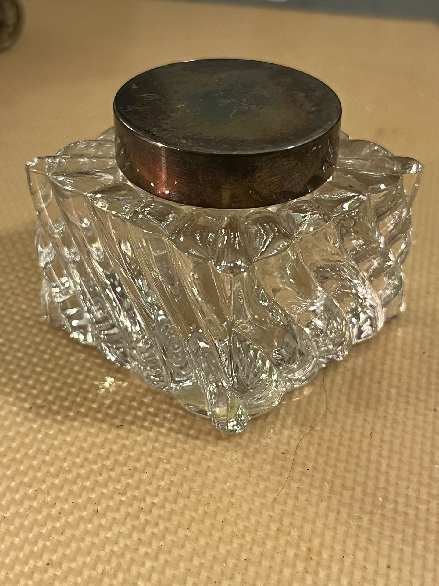 Early Antique Square Swirl Design French Made Crystal Inkwell