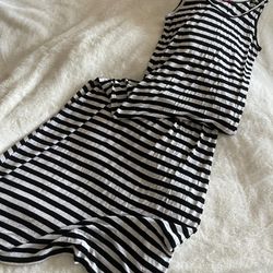 ZENANA ,Women’s Black And White Striped Sleeveless Maxi Dress , Size M
