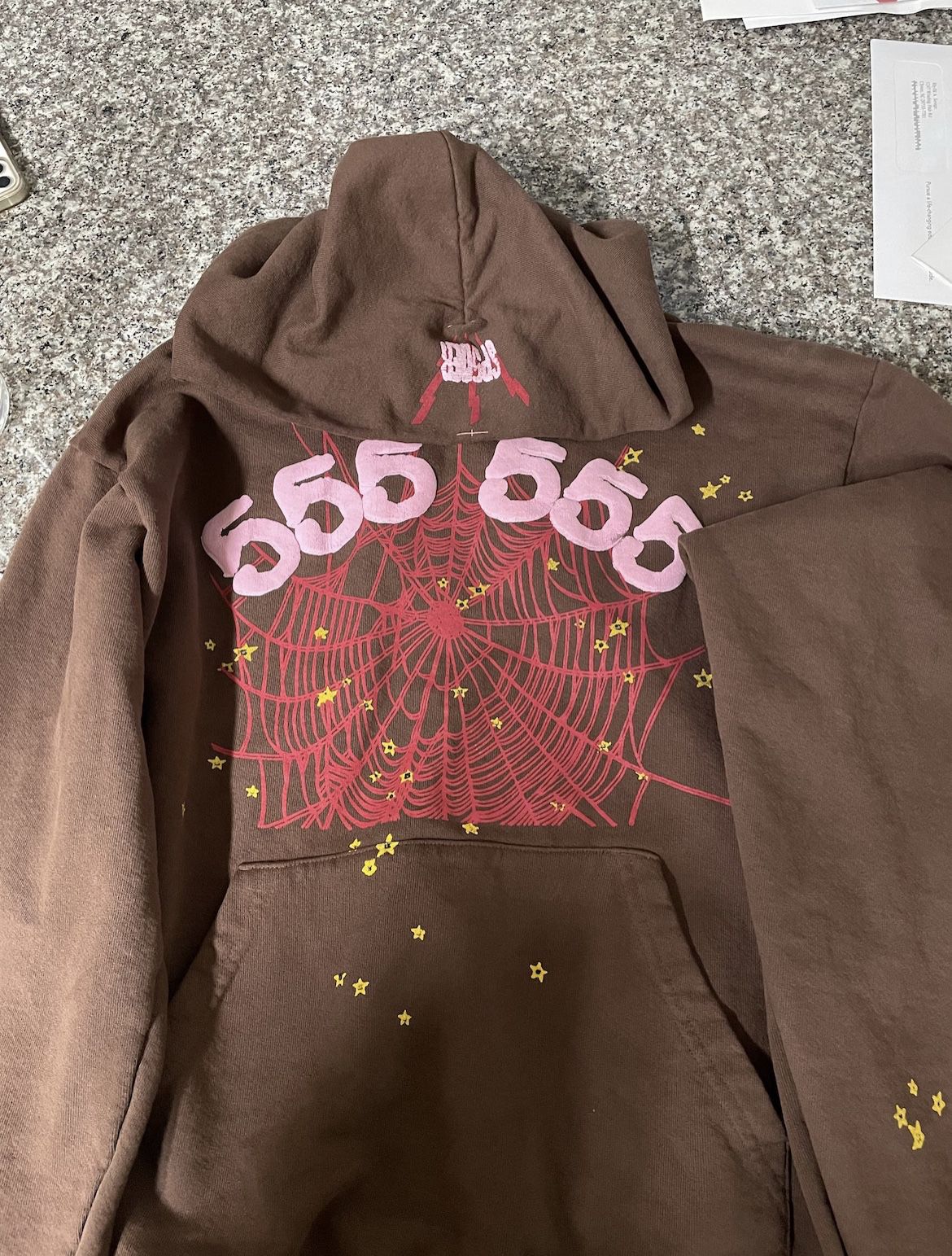Size S - Sp5der Worldwide Hoodie Angel Number 555 Brown Pink Young Thug Spider