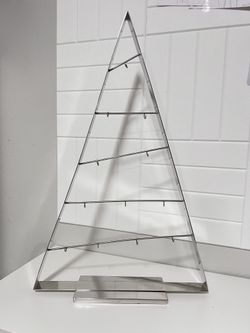 Crate & Barrel Silver Christmas Ornament Tree Display A-Frame Holder 26"X17"