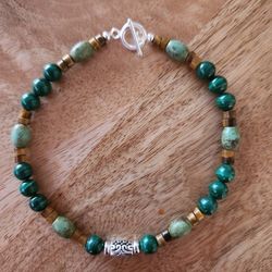 SS Green Turquoise Malachite Bali Bracelet 