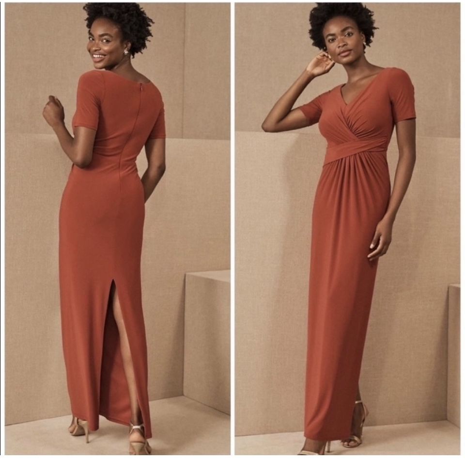 BHLDN Chelle Jersey Twist Front V-neck Maxi Dress in Burnt Orange Sz 8