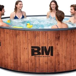 Beyond Marina Inflatable Hot Tub for Backyard - Wood Grain Full Drop Stitch 4-6 Person, Bubble Massage, Insulated Foam Mats Help Retain Heat, Ideal fo