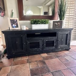 Black Rustic Wood Entertainment Center. 