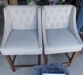 Set of 2 Tufted Bar Stools with Nailhead Trim