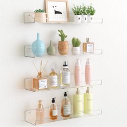 ROWNYEON Skincare Organizers, Bathroom Organizer,4 Pack 15" Floating Shelves Wall Mounted Set of 4 for Small Collectibles, Figurines, Mugs, Succulent 