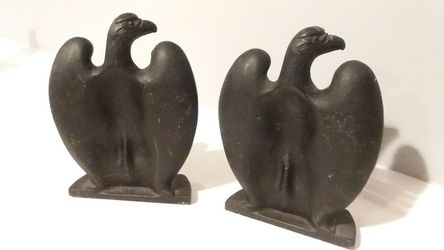 Collectible Vintage Black Cast Iron American Bald Eagle Bookends