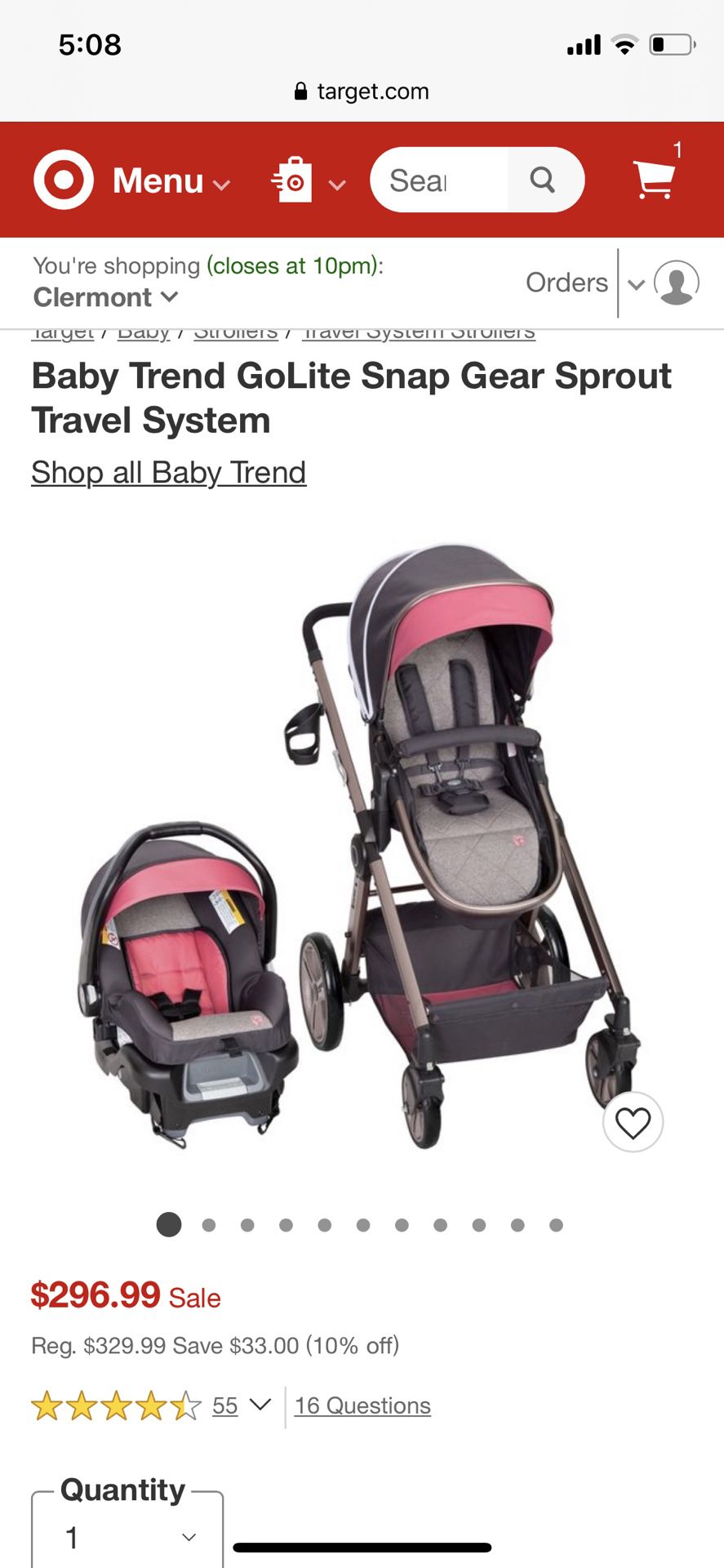Pink Baby trend Golite stroller