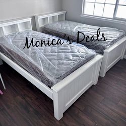 2 Twin Solid Wood Beds With Mattresses $700