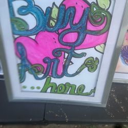framed hand drawn and painted artwork