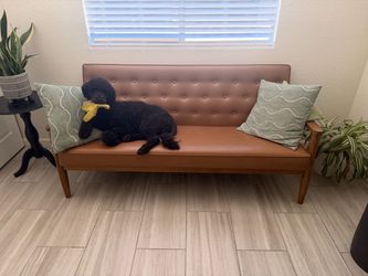 Mid-Century Modern Leather Loveseat Sofa