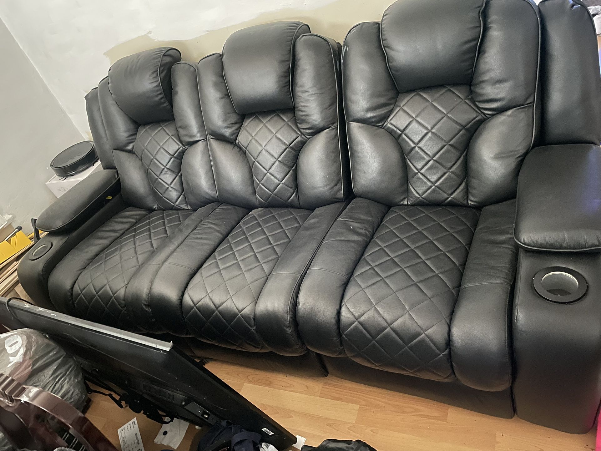 All Black Leather Reclining Sofa
