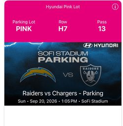 Chargers vs Raiders Tailgate Pass