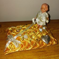 Beautiful Vintage Doll On Pin Cushion