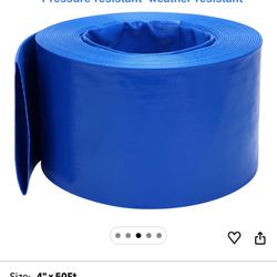 Lay-Flat Pool Backwash Hose - 4" x 50Ft Reinforced Heavy Duty PVC Discharge Hose Weather-Proof Vinyl Pool Drain Hose for Water Transfer with 2 clamps 