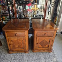 Solid Wood Large Side End Tables PAIR