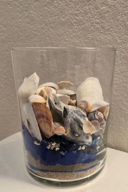 Glass Vase with Seashells and Layered Sand