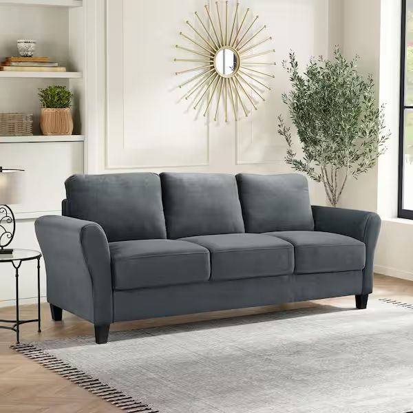 *SALE* Lifestyle Solutions Wesley 80.3 in. Round Arm Polyester Rectangle 3-Seater Sofa in Dark Grey