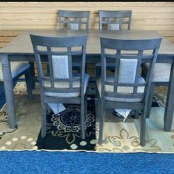 Jayemyer Charcoal Gray Dining Table and Chairs (Set of 7) 569