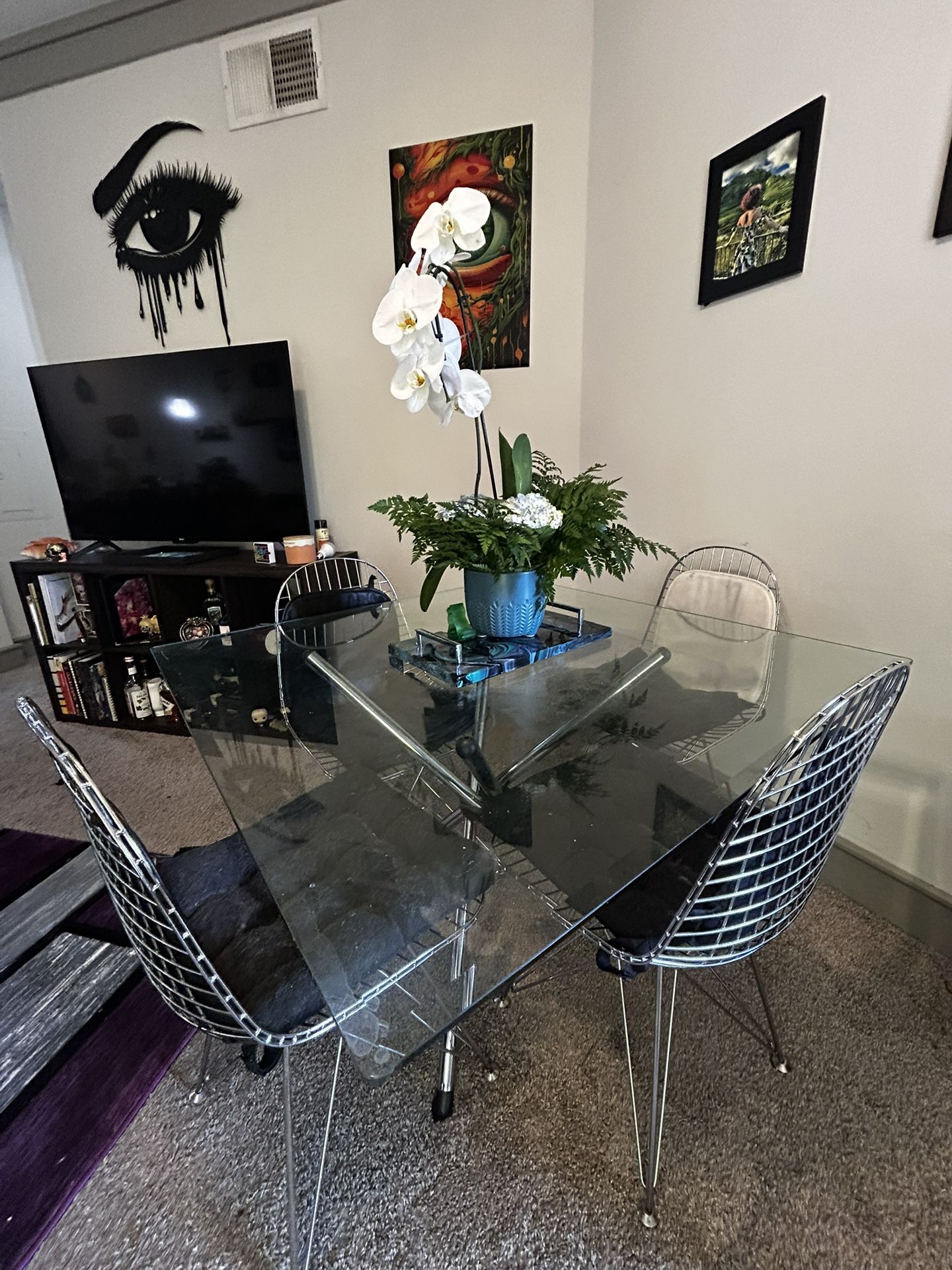 Glass And Metal Table For Sale