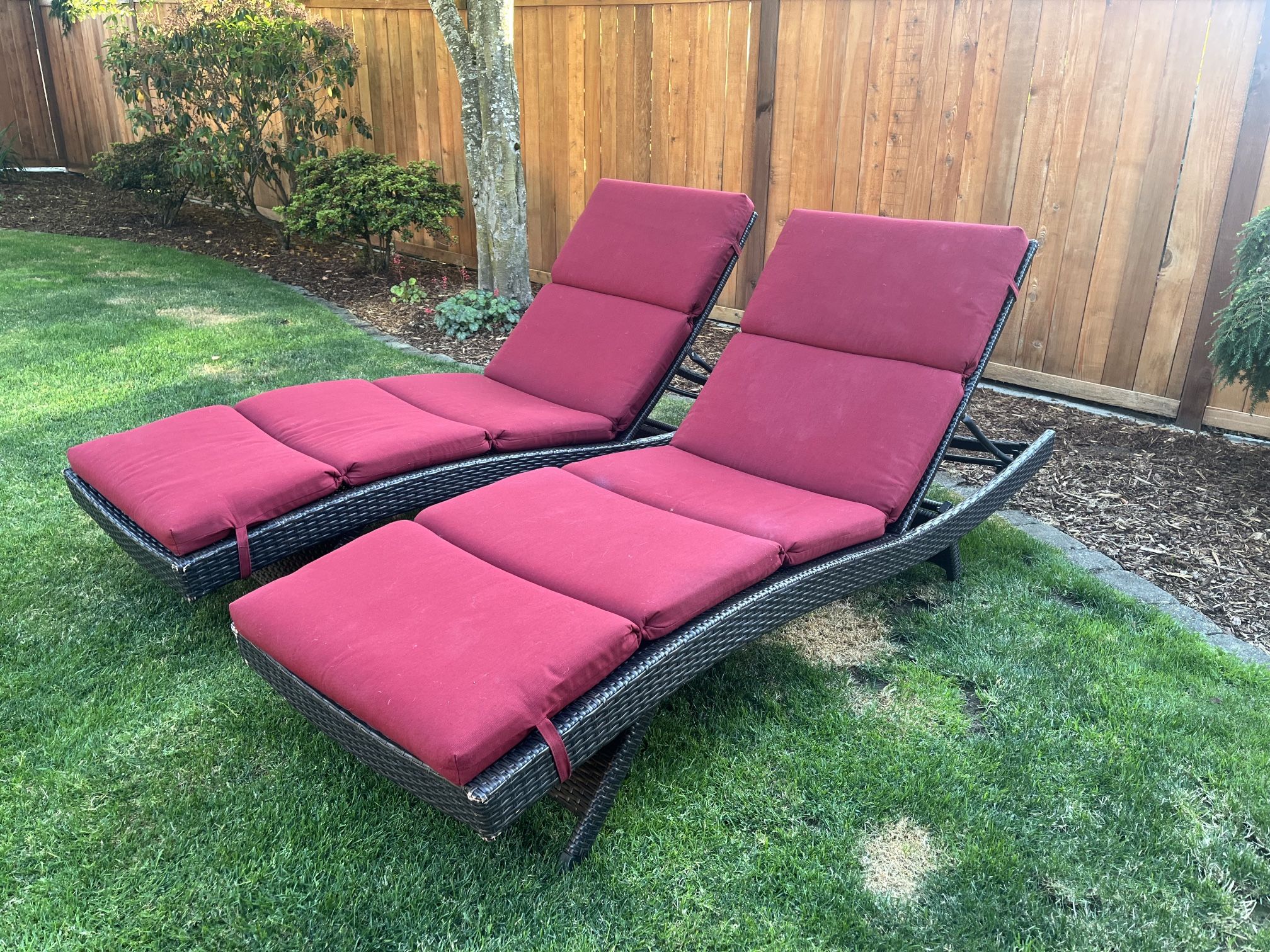 Outdoor Wicker Lounge Chairs (set of 2) - With Cushions- $150