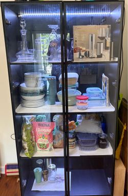 Cabinet With Tempered Glass Doors and 3-Color LED Lights