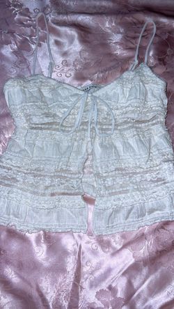 White Lace Ruffle Tie-Front Cami Top