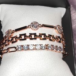 Rose Gold 3 Chain Zirconia Bracelet 