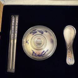 999 Pure Silver Bowl Chopsticks Spoon Gift Set – 100g, Brand New with Certificate 