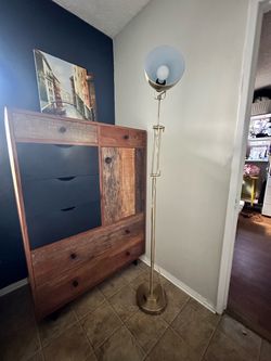 Gold Adjustable Floor Lamp with Bowl Shade