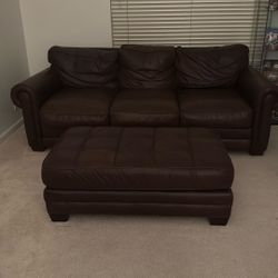 Brown Leather Couch W/ottoman