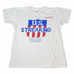 Vintage 1960s US Streaking Team Streaker Distressed Single Stitch T-Shirt White Adult Size Small S