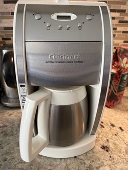 Lightly used works perfect, Cuisinart coffee maker with grinder. White, silver matte!
