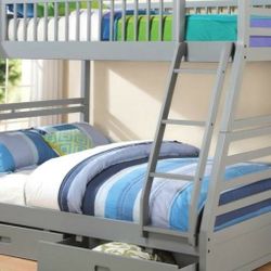 Bunk bed Twin Full with Storage drawers Free Mattress NAVY OR GRAY